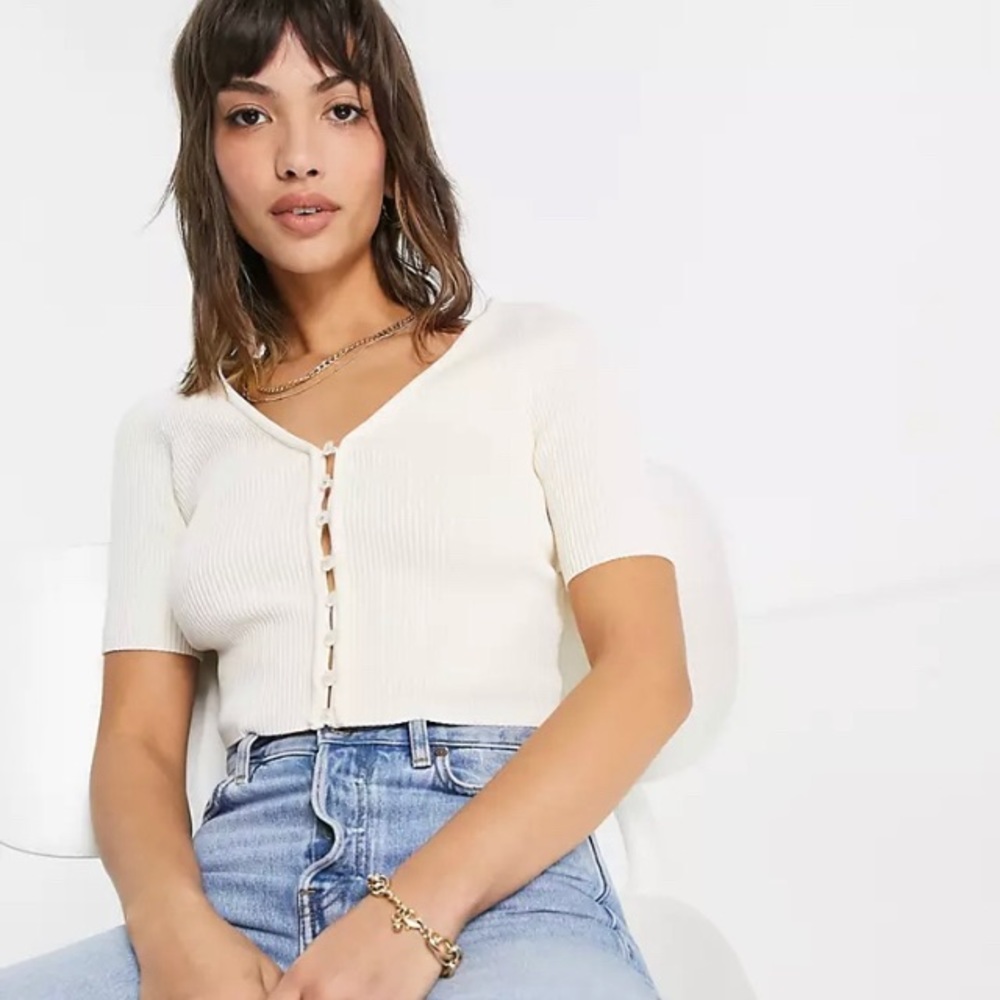 & Other Stories Ribbed Cropped Cardigan S